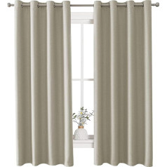 Ystyle Opaque Curtains, Linen Look Effect, Blackout Curtains, Thermal Curtain, Cold Protection, Curtains with Eyelets, Sound Insulation Curtain, 140 x 240 cm, Beige
