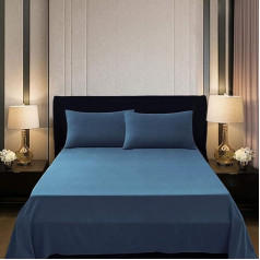 Intimitaly® 100% Pure Cotton Double Single Duvet Cover Set Flat Sheet and 2 Pillow Cases Plain (Dark Blue, French)