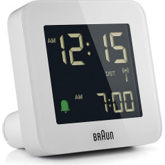 Braun Digital Radio Alarm Clock Central European Time Zone (CET) with Snooze Function, Negative LC Display, Quick Setting Function, Crescendo Alarm in White, Model BC09W-DCF