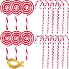 YUNSTK 21 Pieces Candy Cane Christmas Decorations Christmas Lollipop Candy Cane Ornaments Red and White Christmas Decorations for Tree Plastic Candy Canes Home Party Supplies