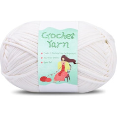 Qzma Crochet and Knitting Yarn 25 Pieces Crochet Yarn Set with Crochet Accessories, Crochet and Knitting Yarn for Beginners, Easy to See Stitches, White
