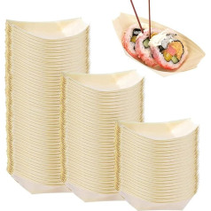 DOERDO Disposable Bamboo Wood Boat Plates, 100 Pieces for Sushi Boat, Sushi Serving Tray, Food Container, Wooden Bowl for Catering and Home Use