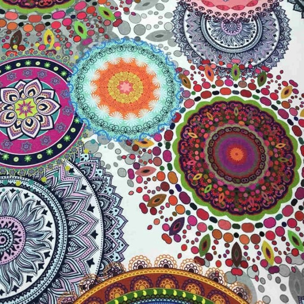 KT KiloFabric Digital Print Canvas Fabric - Half Panama 100% Baumwolle - 100 cm Länge x 280 cm Breite | Mandalas - Weiß, Mehrfarbig ─ 1 Meter