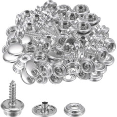 sourcing map Set of 20 Canvas Snaps Kit Marine Grade 15 mm Snaps Stainless Steel 15 mm Screw Snap Fasteners Kit Snaps Buttons for Boat Cover Carpet Repairing, Silver Tone