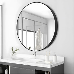 MIQU Round Black Mirror 60cm Round Makeup Mirror Wall Mirror for Dressing Table Bathroom Bedroom