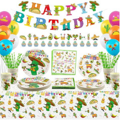 LSJDEER 226 Pieces Mexican Party Supplies - Paper Plates, Cups, Napkins, Straws, Balloon, Tablecloth, Happy Birthday Banner for Cinco de Mayo, Serves 24 People