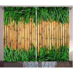 ABAKUHAUS Green and Brown Rustic Curtain, Bamboo, Living Room Universal Tape Curtains with Loops and Hooks, 280 x 245 cm, Brown, Green