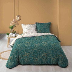 Douceur d'Intérieur, Belflor 3-Piece Bed Linen Set (240 x 220 cm) Emerald / Gold, 100% Cotton