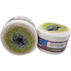 YarnArt Flowers 500g Bobbel Wool, Colour Gradient, 55% Cotton, Bobble Knitting Wool, Multicolour