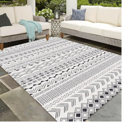 Vamcheer Indoor and Outdoor Modern Rug, Robust Rug, Ideal for Kitchen and Dining Room, Rug Runner Vintage Look, Boho Geometric Style, Balcony Patio, Black, 160 x 230 cm