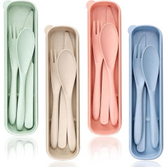 Chuboir 4 Sets Travel Utensils Set with Case, Reusable Plastic Spoon, Knife, Fork, Tableware Set, Portable Camping Cutlery Set for Outdoor Travel, Picnic, Office, School, Lunch Box or