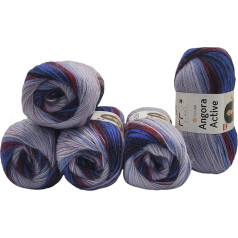 5 x 100 g YarnArt Angora Active Knitting Wool Multicoloured with Colour Gradient, 500 g Knitting Yarn with 25% Mohair, Colour Gradient Wool (Bordeaux Grey Blue 855)