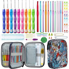 NOTIONSLAND 62 Pieces Crochet Hooks Set, Crochet Set for Beginners, 22 Sizes (0.75mm-10mm) with Crochet Hook Case, Extra Long Crochet Hooks, Lighted Crochet Hooks Set for Adults