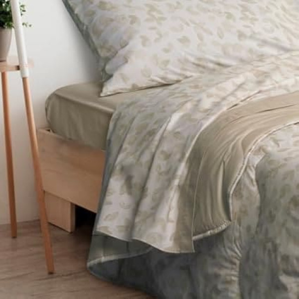 Foppapedretti Nighte & Natura Double Bed Quilt Sand Leaves 100% Cotton Cover Made in Italy