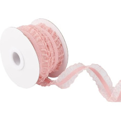 FINGERINSPIRE 9.1 m 20 mm Double Ruffle Lace Trim Pink Ruffle Stretch Elastic Edge Trim Pleated Fabric Lace Ribbon for DIY Dresses, Headwear, Decoration and Gift Packaging