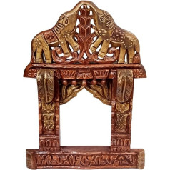 Purpledip Wooden Wall Hanging Elephant Jharokha, Royal Palace Window: Vintage Showpiece, Copper Finish, 17