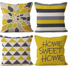 Ohok 4 Pieces Soft Solid Decorative Square Cushion Covers for Sofa Bedroom Car 18x18 Inch (Yellow Home Sweet Home)