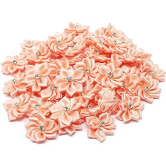 Wedding Touches 25mm Satin Ribbon Flowers with Rhinestone Centre for Crafts 25mm Peach Fabric Orange 25-30mm