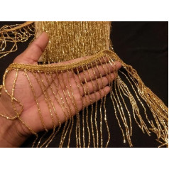 CRAFTCURE Fashion Gold Beaded Large Tassel Lace Trim for Designing Dresses and Used for Fabulous Embellishment Looks. 1m Packing, Gold