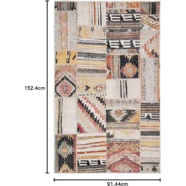 SAFAVIEH Boho Teppich für Wohnzimmer, Esszimmer, Schlafzimmer - Montage Collection, Kurzer Flor, Taupe und Multi, 91 X 152 cm