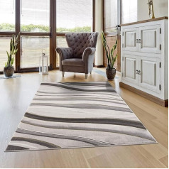 carpet city Living Room Rug - Wave Pattern 80 x 150 cm Grey Golden Mottled - Modern Rugs Short Pile