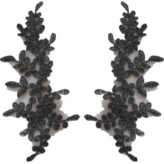 F Fityle 2pcs Lace Trim Lace Applique Floral Ribbon Trim Embellishments Embroidered Applique Wedding Dress Jeans T Shirt Decorating Black