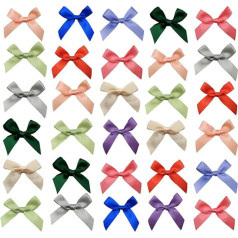 Tucireat Satin Ribbon Bows Pack of 100 Small Satin Ribbon Mini Satin Ribbon Bows Small Satin Ribbon Bow Colour Mini Ribbon Bowtie Bows Self-Adhesive Decoration Card Making Embellishments