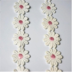 Stickerei Pailletten Spitze HochzeitApplique, 2 Yards 2,5 CM bestickte rosa Gänseblümchen-Verzierungen, süße Blumen-Spitzenbesätze for Aufnähen, Hochzeitsapplikationen for Abendkleid