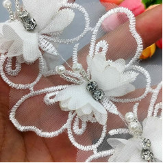Nähen trimmen, 13 x 3D-Schmetterlingsblumen, Strasssteine, Spitzenbesatz, besticktes Hochzeitskleid, Hut, Nähzubehör for Kleidung