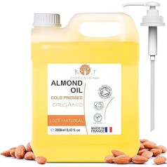 Organic Almond Oil, Pure, Cold Pressed, Natural, Cosmetic Massage Oil, Hair and Beard Oil, Body Oil, Anti-Wrinkle Face Oil, Stretch Marks, Nails, Almond Oil Baby, Scalp Oil - 2000 ml