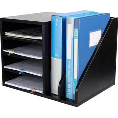 EasyPAG 6 Compartments Wooden A4 Office Desk Organiser Document Holder File Tray Magazine Holder Letter Tray Paper Magazine Organiser, Black