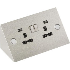 Knightsbridge SKR002A 13A Surface Extension Sockets with 2x USB Charging Sockets 2.4A Stainless Steel