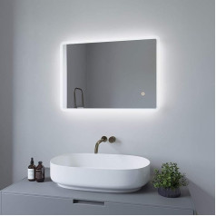 Aquabatos 70 x 50 cm Bathroom Mirror with Lighting, LED Illuminated Mirror, Dimmable with Makeup Mirror, Touch Switch, Cool White, IP44, Energy Saving.