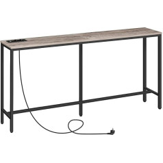 MAHANCRIS Console Table with Charging Station, 160 cm Narrow Sofa Table, Industrial Entrance Table with USB Ports, Sofa Side Table for Entrance, Hallway, Foyer, Living Room, Grey ACTHG16UE01