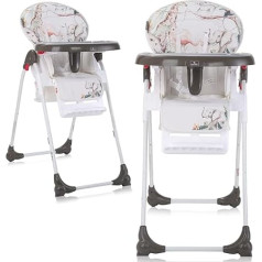 Lorelli Children's High Chair Dulce Foldable Children's High Chair Adjustable Baby Chair with Safety Belt, Double Tray, Basket, Wheels and PU Leather Cover, Grey/White