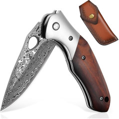 DRAGON RIOT Damask Pocket Knife, Folding Knife, VG10 Damascus Steel Outdoor Pocket Knife, Damascus Knife, Hunting Knife with Wooden Handle, Outdoor Knife, Survival Damask Knife for Camping, Gifts for