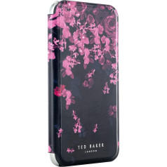 Ted Baker Anemoi Black Flower Border Mirror Folio Phone Case for iPhone 11 Silver Shell