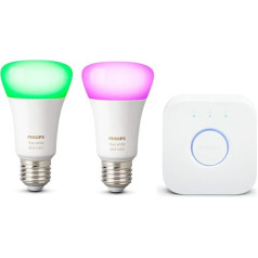 PHILIPS Hue White & Color Ambiance Starter Kit with 2 x E27 9 W Bluetooth Dimmable Bulbs, 16 Million Colours, Controllable via App, Compatible with amazon Alexa