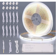 BENLUN COB LED Strip Under-Unit Light Kitchen 10 m Dimmable 6000 K Cool White 12 V Strip with Cut Out and AC 220 V Power Supply for Kitchen, Wardrobe, Display Cabinets