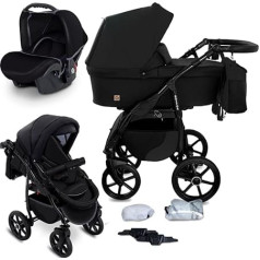 GaGaDumi Boston 3-in-1 Complete Set with Car Seat - Combination Pram with Large Wheels - TÜV Certified - Baby Stroller Set - for Newborns and Toddlers Black