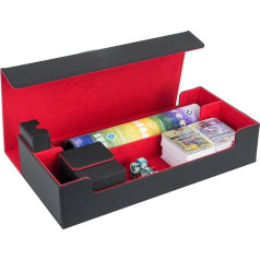 LEFOR·Z Deck Box, X-Large Premium Card Box with Play Mat and Cube Compartment, Deck Box, Trading Card Storage Box, MTG Deck Box Storage Case for Deck Boxes, Cards, Play Mats, Accessories, black red,