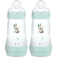 MAM - Easy Start Anti-Colic Bottle 2+ Months (2 x 260 ml) Aqua - with Silicone Teat Flow 2 Ideal for Mixed Breastfeeding - Baby with Ventilated Anti-Colic Base