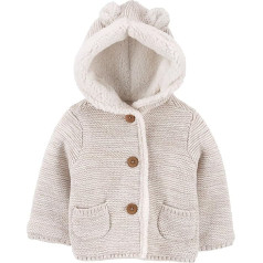 Carter's Unisex Baby Boys and Baby Girls Button Front Hooded Sherpa Lined Cardigan Jacket (Grey, 12 Months), gray