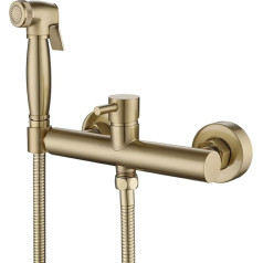 Brass Sprayer Hand Sprayer for Toilet, Portable Baby Cloth Diaper Sprayer for Hot and Cold Water, Brushed Gold, Portable Faucet with Hose for Female Washing
