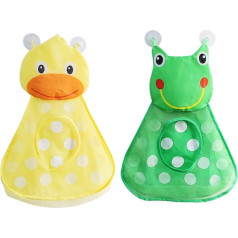 WMLBK 2pcs Bath Toy Tidy Storage Duck and Frog Hanging Storage Bag Mesh Suction Cup Bag Mesh Shower Bathroom Organiser