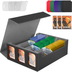 Magic the Gathering Kartenbox für 2400+ Karten ohne Hüllen, Kartendeck-Box mit Sichtfenster und 10 Kartenfächern, magnetische Deckbox, kompatibel mit YGO PTCG (CM)
