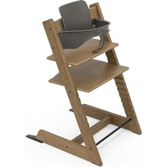 Tripp Trapp High Chair by Stokke (Brown Oak) with Baby Set (Hazy Grey) - Adjustable, Adjustable Chair for Toddlers, Children & Adults
