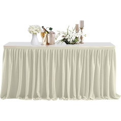 Pleated Table Skirt with Nylon Closure, Polyester Cloth, Easy Attachment, Machine Washable and Tumble Dryer Friendly, Birthday Parties, Weddings and Formal Celebrations, Cream, 14 Feet