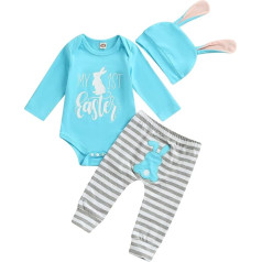 Geagodelia Newborn Baby Easter Outfit Boys Girls Long Sleeve Romper Bodysuit Trousers Rabbit Ears Hat My First Easter Baby Clothing Set Baby Summer Outfit