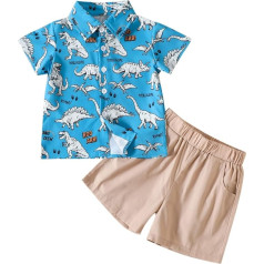Fashion Baby Bodysuits for Toddler Boys Short Sleeve Cartoon Dinosaur Prints T Shirt Tops Shorts Child Kids Gentleman Outfits